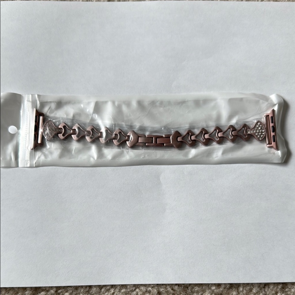 Pink metal watch bracelet band with Heart Links & Bling NWOT
